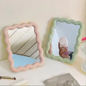 Portable Wave Makeup Mirror, Wave Mirror, Desktop Vanity Mirror, Travel Makeup Mirror, Floral Design, Polished Plastic Frame, Compact and Portable