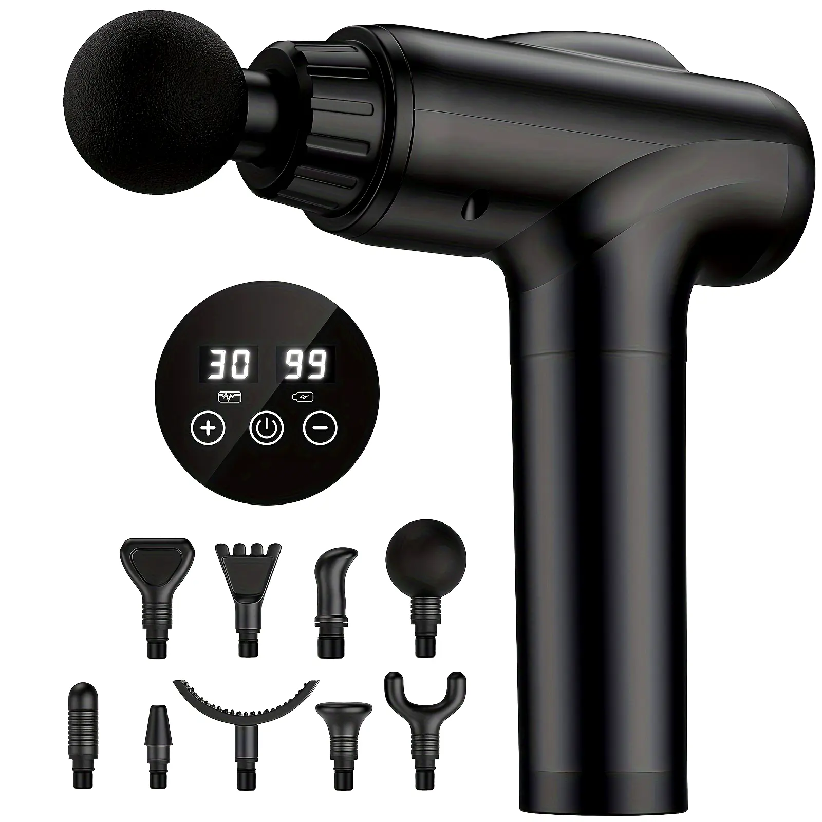 Deep Tissue Percussion Massage Gun - Handheld Electric Back Massager with Adjustable Speed, 30 Speeds, 9 Attachments, Grip Handle, Lower Back Massage for Adults, With Handle, Compact Handheld Massage Devices