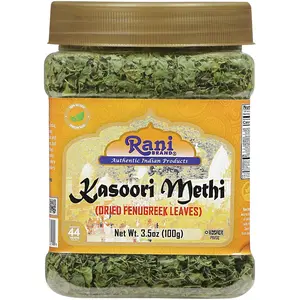 Rani Fenugreek Leaves Dried, All Natural (Kasoori Methi) 3.5oz (100g) PET Jar ~ All Natural | Gluten Friendly | Non-GMO | Kosher | Vegan