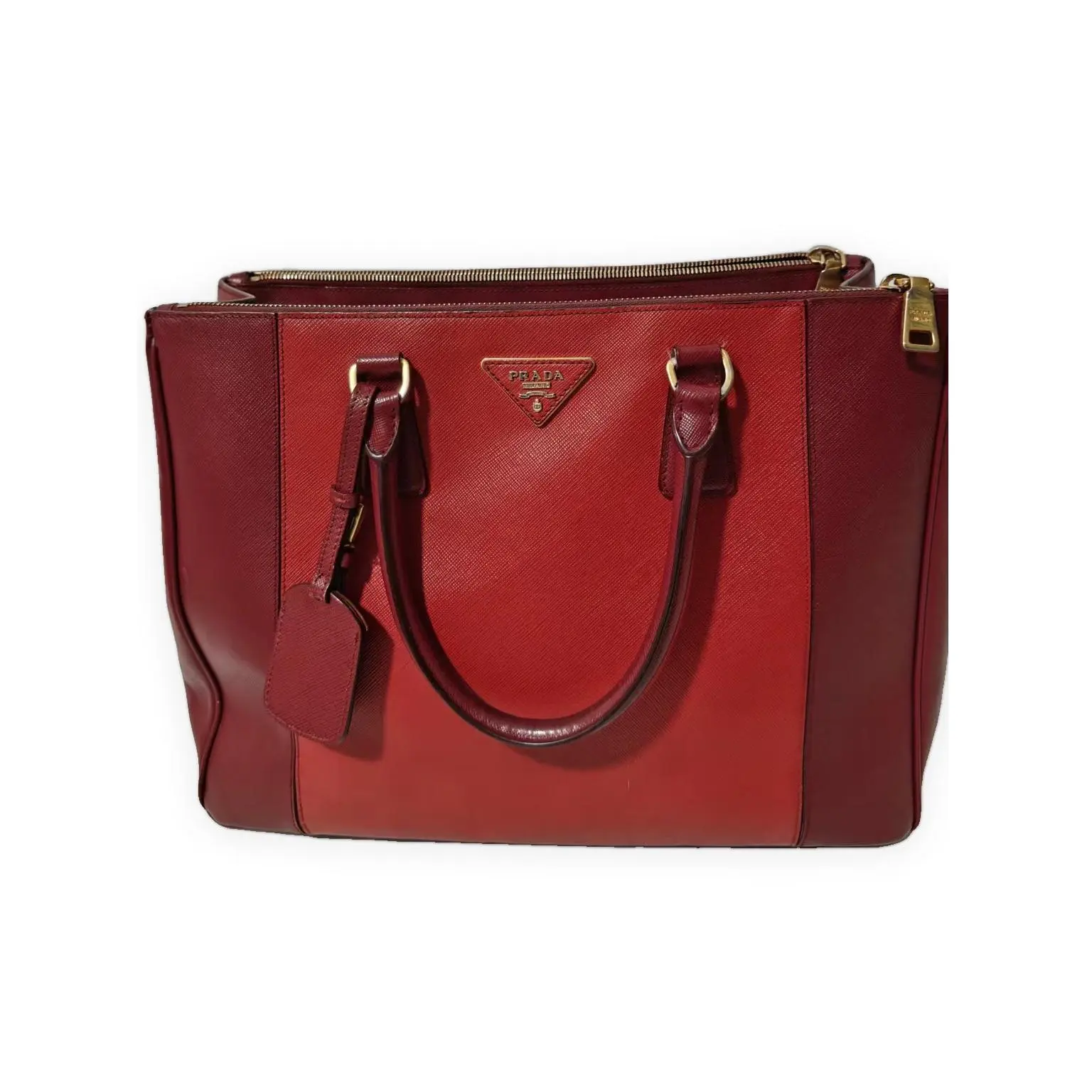 Pre-owned PRADA Saffiano leather Top Handle Bags Saffiano Bi Color Medium Galleria Double Zip Tote, Good Condition, S014260414034