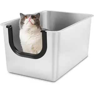 Stainless Steel Litter Box, Leak Proof 12 Inches High Sides for  & Litter Trapping, Corner Litter Box for Kittens, Older Cats,Non-Stick,Non-Slip,No  Edges