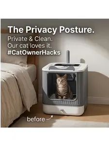 Elf Privacy Cat Litter Box with Drawer | Enclosed Odor-Control Cat Toilet | Anti-Tracking Top Entry Litter Box Elevated Privacy Design with Easy-Clean Drawer, Eco-Friendly Large Cat Toilet Fully Enclosed No-Mess Cat Potty with Scoop & Drawer