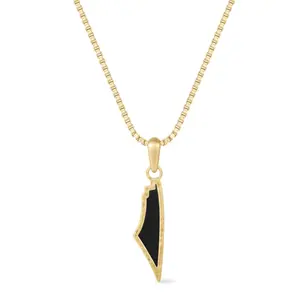 Obsidian Stone Map of Palestine Necklace Gold