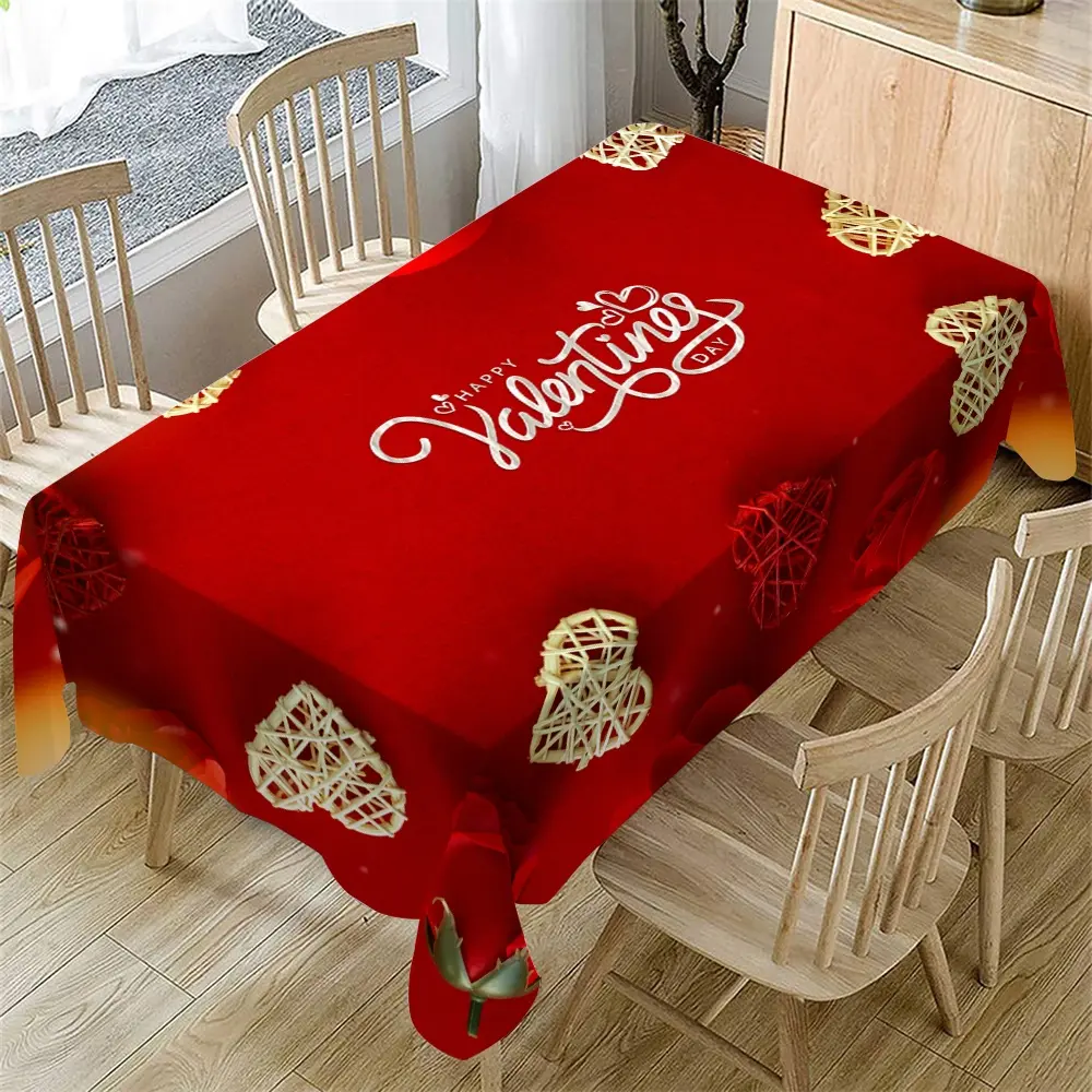 Valentine's Day Tablecloth with Rose Heart Design, Indoor and Outdoor Use for Home Kitchen Decor, Perfect for Christmas, Weddings, Parties, and Picnics