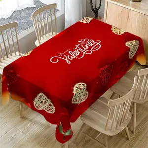 Valentine's Day Tablecloth with Rose Heart Design, Indoor and Outdoor Use for Home Kitchen Decor, Perfect for Christmas, Weddings, Parties, and Picnics
