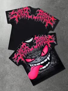 Men's Gengar Dark Metal Oversized T-Shirt, Graphic All over Print, Loose-Fitting Long Sleeve, Casual Streetwear for Men