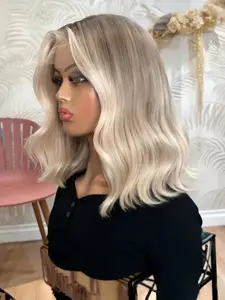 Soft Highlight Blond Body Wave 14 Inch Wig 13x4, Hair Density 150, 100% Human Hair, Pre-Cut Baby Hair Lace Front, Women Daily Wear, Human Hair Wigs