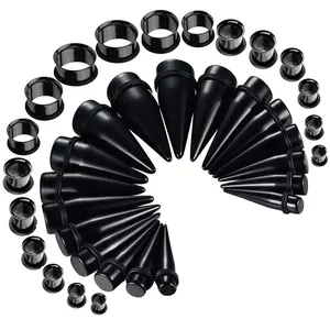 BodyJ4You Ear Stretching Kit: Black Steel Tunnels & Acrylic Tapers, 00G-25mm