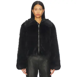 BY.DYLN Kallie Faux Fur Jacket in Black