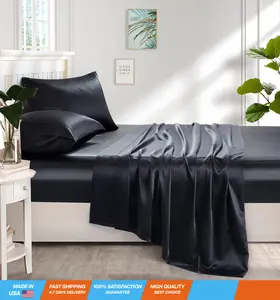 Silk Satin Sheets, 3-Piece Twin XL Size Satin Bed Sheet Set with Deep Pockets, Cooling Soft and Hypoallergenic Satin Sheets Twin XL - Black