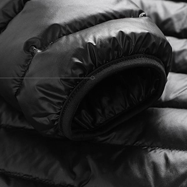 Men's Black Hooded Lightweight Cotton Jacket - Zip-Up Casual Warm Coat