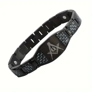 1pc Magnetic Bracelet For Men With Unique Blue Carbon Fiber Titanium Steel Magnetic Bracelet, Adjustable Size
