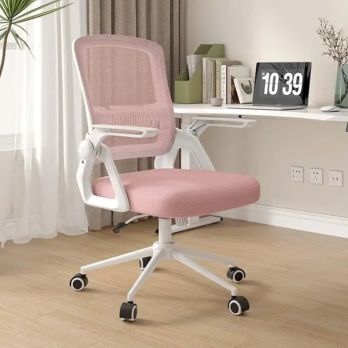 Office Chair with Folding Armrests, Spring Specials! Ergonomic swivel chair with mesh cover, lumbar support, height adjustable, rocker function