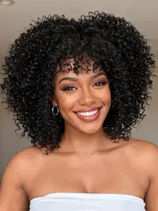 10 Inch Afro Kinky Curly Synthetic Wigs for Black Women, Natural Fluffy Easy Wear Daily Afro Curly Wig