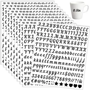 2000 Pieces 10 Sheets Vinyl Letter Stickers Small, 1/2 Inch Cursive Letter, Self-Adhesive Waterproof Alphabet Numbers for Scrapbooking Arts Crafts Water Bottle Mailbox DIY (Black)