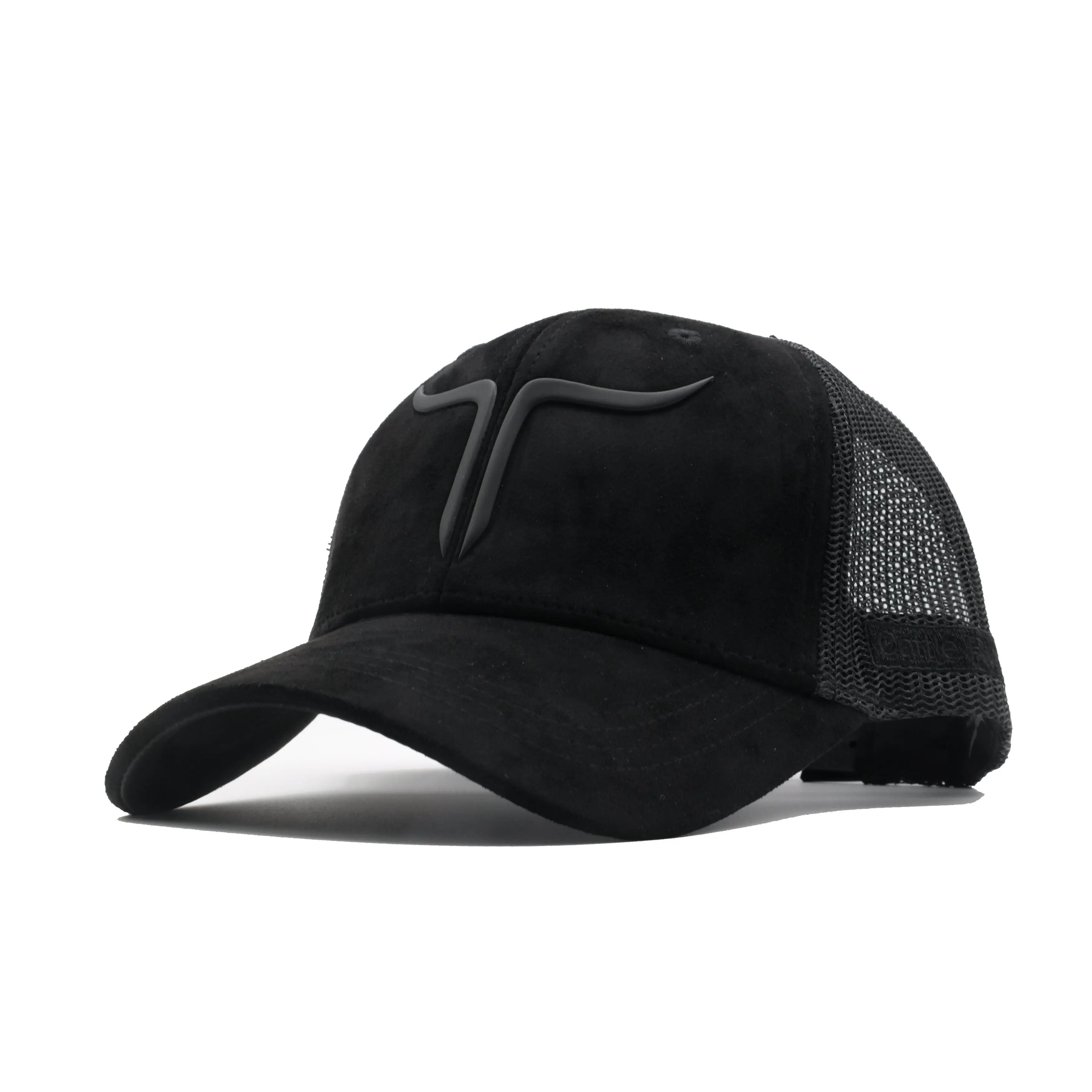 Cattle Ranch Black Suede Hat with Mesh Back and Logo Design High Quality Hat Snapback Caps