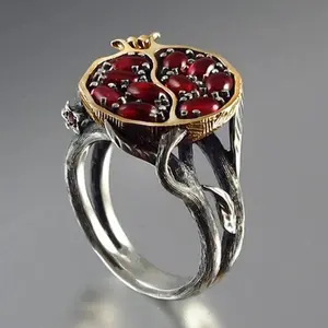 Women's Vintage Antique Garnet Pomegranate Ring - Resin Stone Cluster Birthstone Acrylic Costume Jewelry for Anniversaries, Cluster Rings, Birthstone Rings