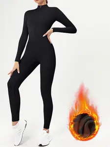 Women's Winter Fleece Lined Jumpsuit, Casual Long Sleeve Tight-Fitting Ski Suit, Below the Ankle Snowsuit for Cold Weather, Sports Jumpsuit