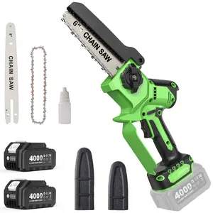 [Mini Chainsaw With Batteries] Taskstar 8 Inch Battery Mini Chainsaw, One-Handed Pruning Saw With 2pcs 4000mAh Batteries, 8&6-inch Guide Plates, Automatic Oiler and Tool-Free Chain Tension For Wood Cutting, Branches Trimming