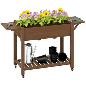 Wheeled Planter With Removable Inner Bag 7 Inch Depth Wooden Raised Planter For Carrots Herbs In Small Space Or Greenhouse Planter Box