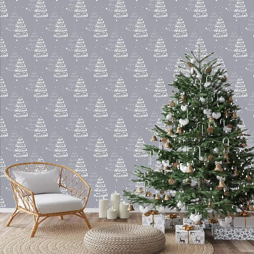 Christmas Tree Pattern Self Adhesive Wallpaper, Wall Decal, Wall Decor for Home Living Room Bedroom, Christmas Holiday Decorations