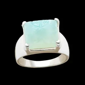 Antique 925 Sterling Silver Chiseled Green Chalcedony Retro Ring Marquise Ring Stack Elegant Ring