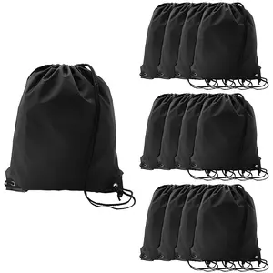 14 1/2" x 18" Large Black Drawstring Bags - 12 Pc.