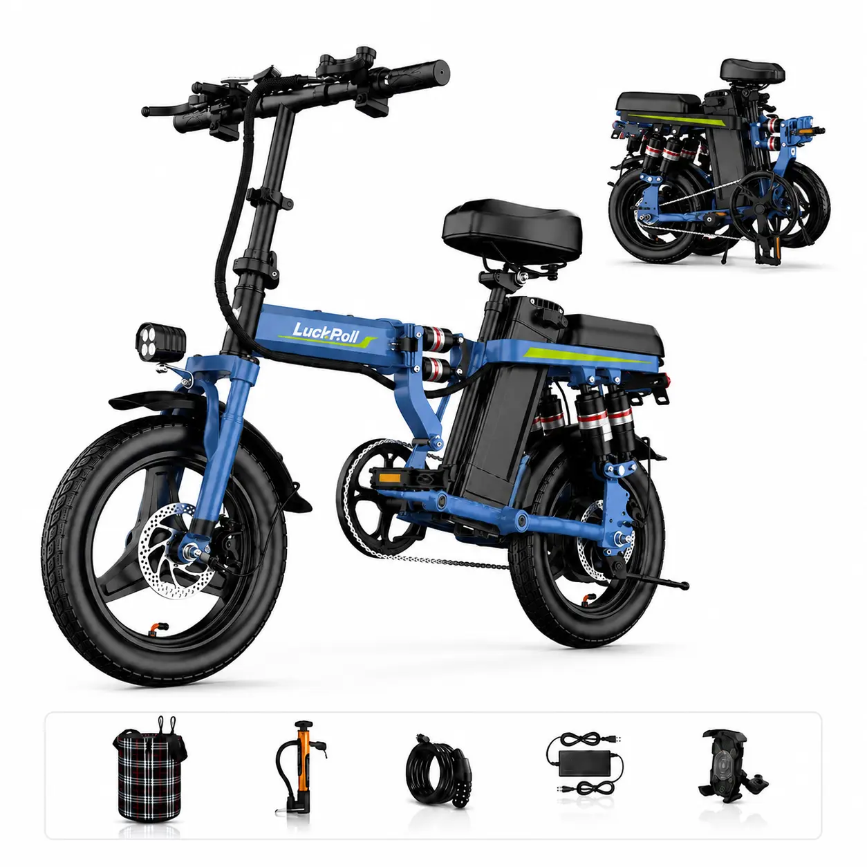 City Commuter Folding Electric Bike - 2000W Peak Power Ebike, 40 MPH, 52V 25Ah Battery, 50-80 Mi Range, Dual Disc Brakes, UL2849 Certified