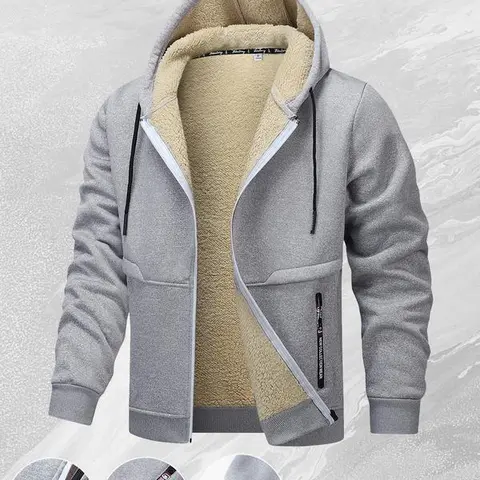 Men's Classic Navy Blue Fleece-Lined Windproof Hooded Jacket Outerwear - Full Zip (Jackets Zip Up), Adjustable Hood, Denim-Pairing Design, Hooded Coat