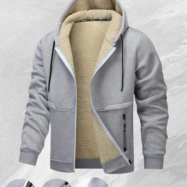 Men's Classic Navy Blue Fleece-Lined Windproof Hooded Jacket Outerwear - Full Zip (Jackets Zip Up), Adjustable Hood, Denim-Pairing Design, Hooded Coat