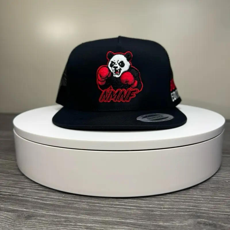 La Gorra del Panda Con Guantes Rojos Black Cap with Red Boxing Gloves Design by NMNF Brand