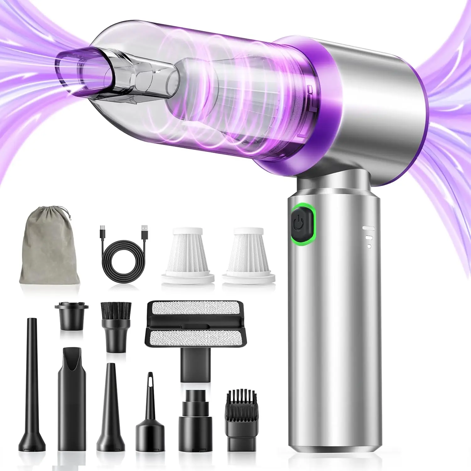 NeoAuto Car Vacuum High Power, 12000Pa/30AW, RobustClean Mini Vacuum with Flexible Hose and Pet Brush, 2H Fast Charge, Portable Vacuum for Car Interior Home Cleaning Cleaner Automotive
