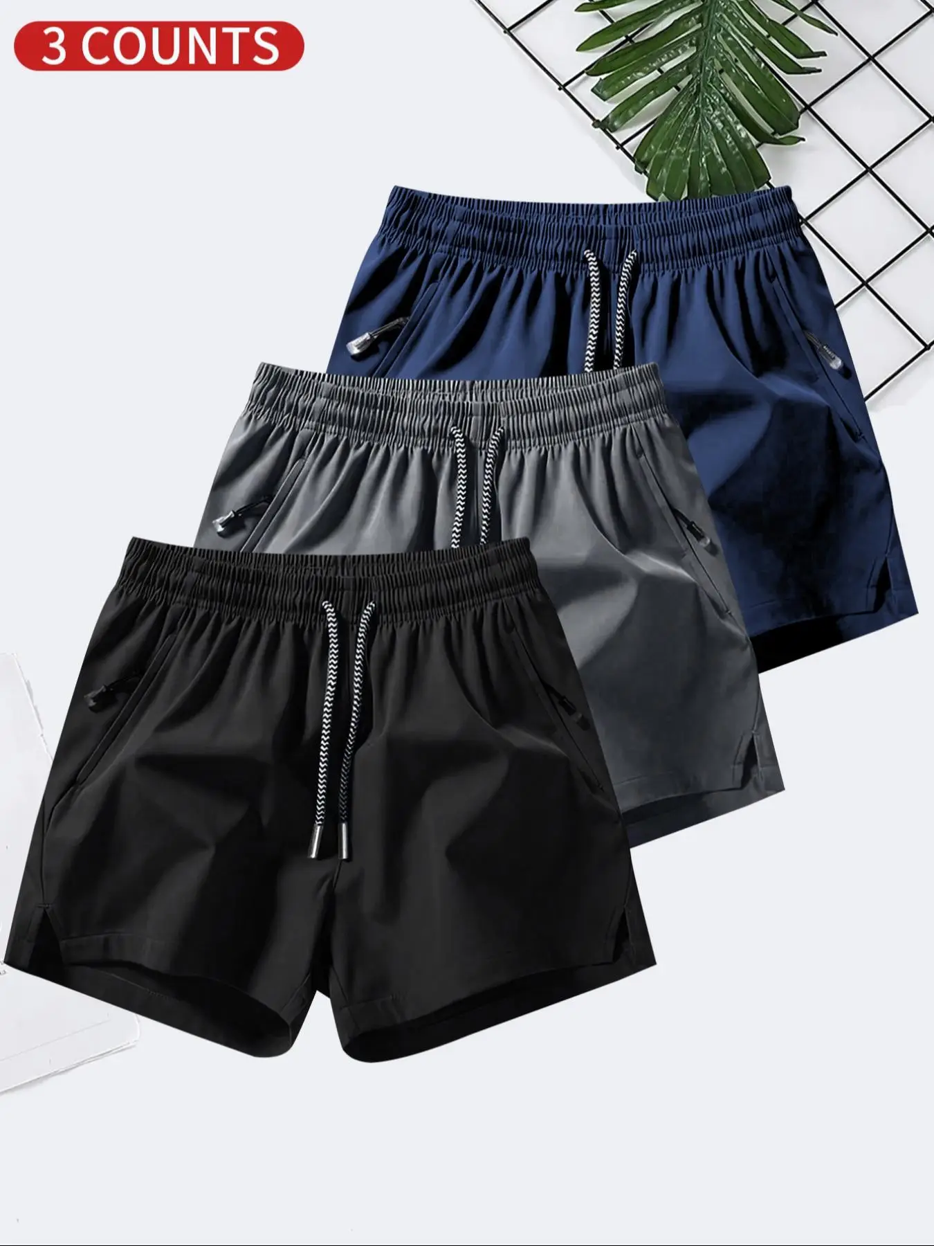 Men's Solid Drawstring Waist Track Shorts, Casual Breathable Elastic Waist Pocket Shorts for Summer, Men's Bottoms for Daily Wear