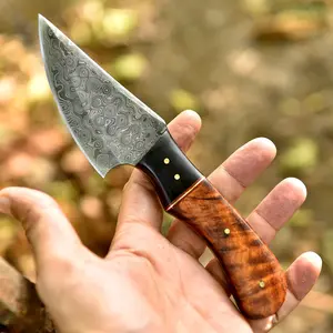 Handmade Professional Outdoor  Damascus Steel Fixed Blade Skinner Knife Wood Resin Handle With Sheath