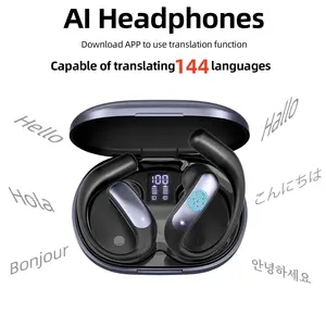 AI Translation Earbuds Real Time, OWS 3-in-1 Language Translator Earbuds with 144 Languages & Accents, Wireless Bluetooth HD Sound Headphones Translation Device for Travel Business Learning
