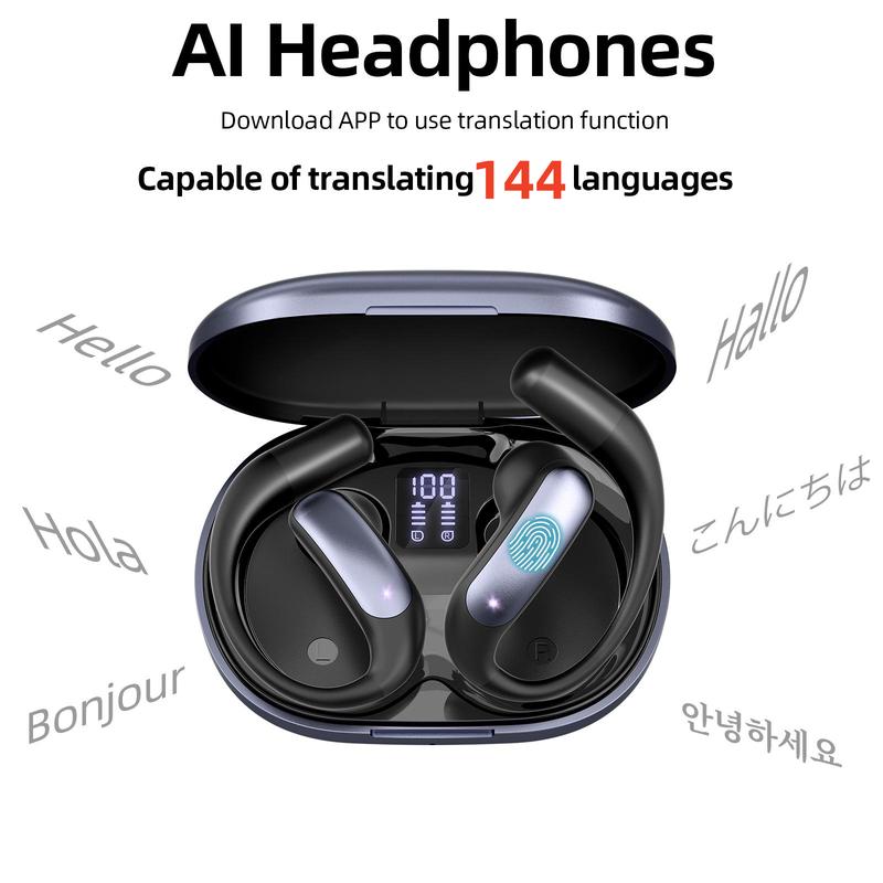 AI Translation Earbuds Real Time, OWS 3-in-1 Language Translator Earbuds with 144 Languages & Accents, Wireless Bluetooth HD Sound Headphones Translation Device for Travel Business Learning