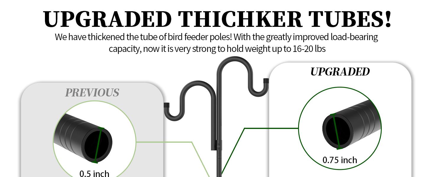 Double Shepherds Hooks for Outdoor,62 Inch/76 Inch/92 Inch, 2-Pack Heavy Duty Garden Pole for Hanging Bird Feeder, Plant Baskets, Solar Light Lanterns, Garden Plant Hanger Stands with 5 Base Prongs