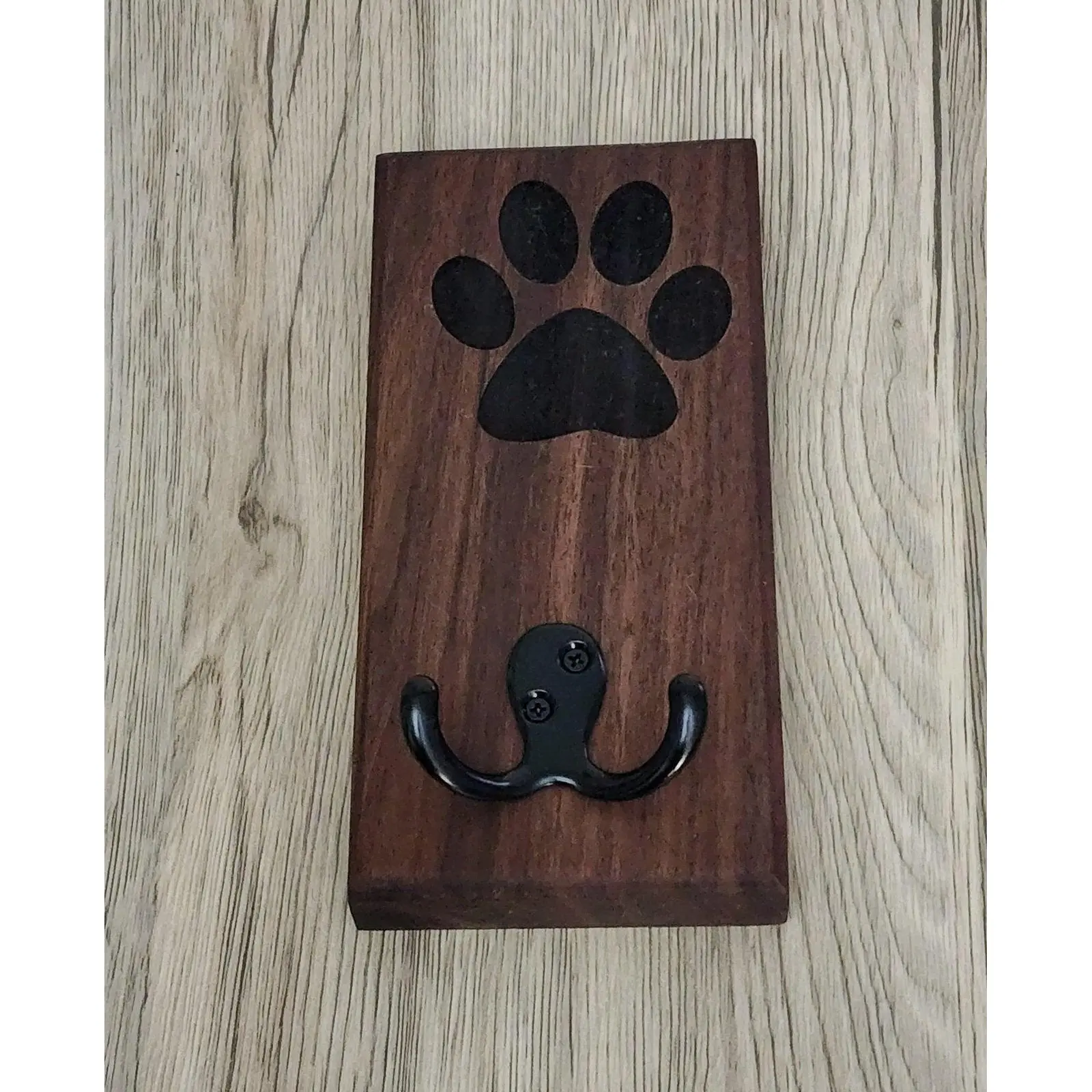 Walnut Wall Mount Dog Paw Leash Holder Walnut Wall Mount Dog Paw Leash Holder