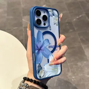 Chic Magnetic Case for iPhone11/12/13/14/15/16/promax Blue MagSafe Ready, Anti-Slip, Ultra Thin | Aesthetic Touch for Daily Use