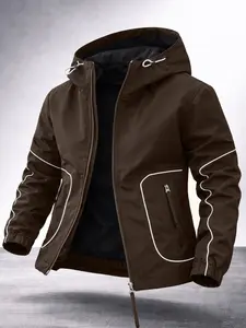 Men's Hooded Long Sleeve Functional Jacket with Pockets, Outdoor Hiking Commute, Casual Fashion, Multiple Sizes Available, All Seasons, Zippered Jacket