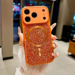 Magnetic Shiny Diamond Phone Case for iPhone 13-17 Pro Max, Luxurious Protective Cover for 14/15/16 Pro Models, Stylish Design for Men & Women, Casing