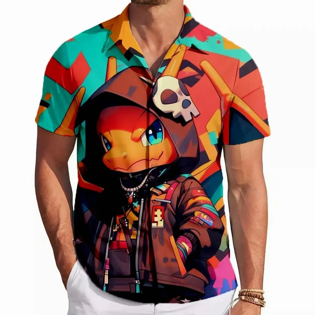 Graffiti Cyberpunk Charizard PKM Hawaiian Shirt | Cool Summer Anime Vibes for Men & Fans
