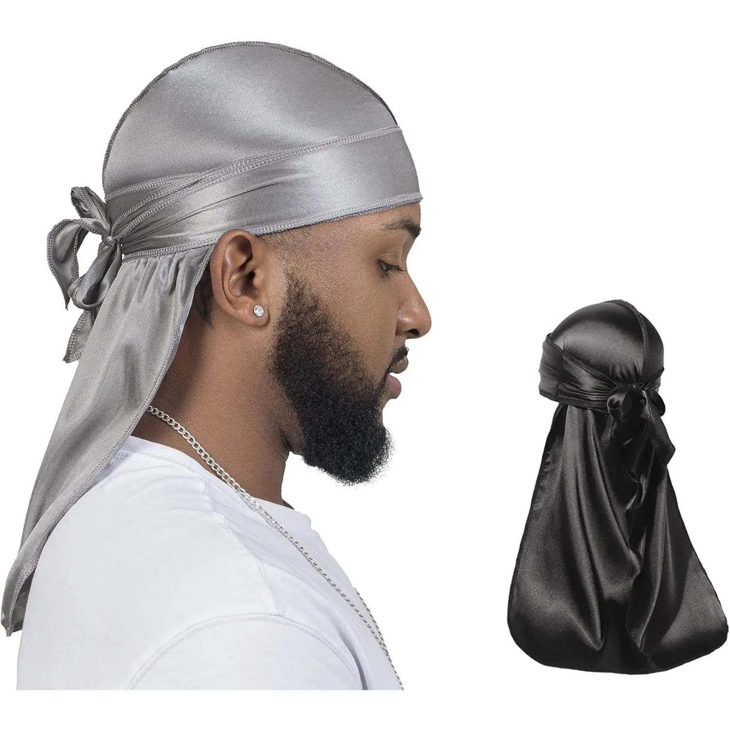 2 Piece Silky Satin Durag Pack, Deluxe Head Wrap for Men and Women with Extra Long Tail for 360 Waves