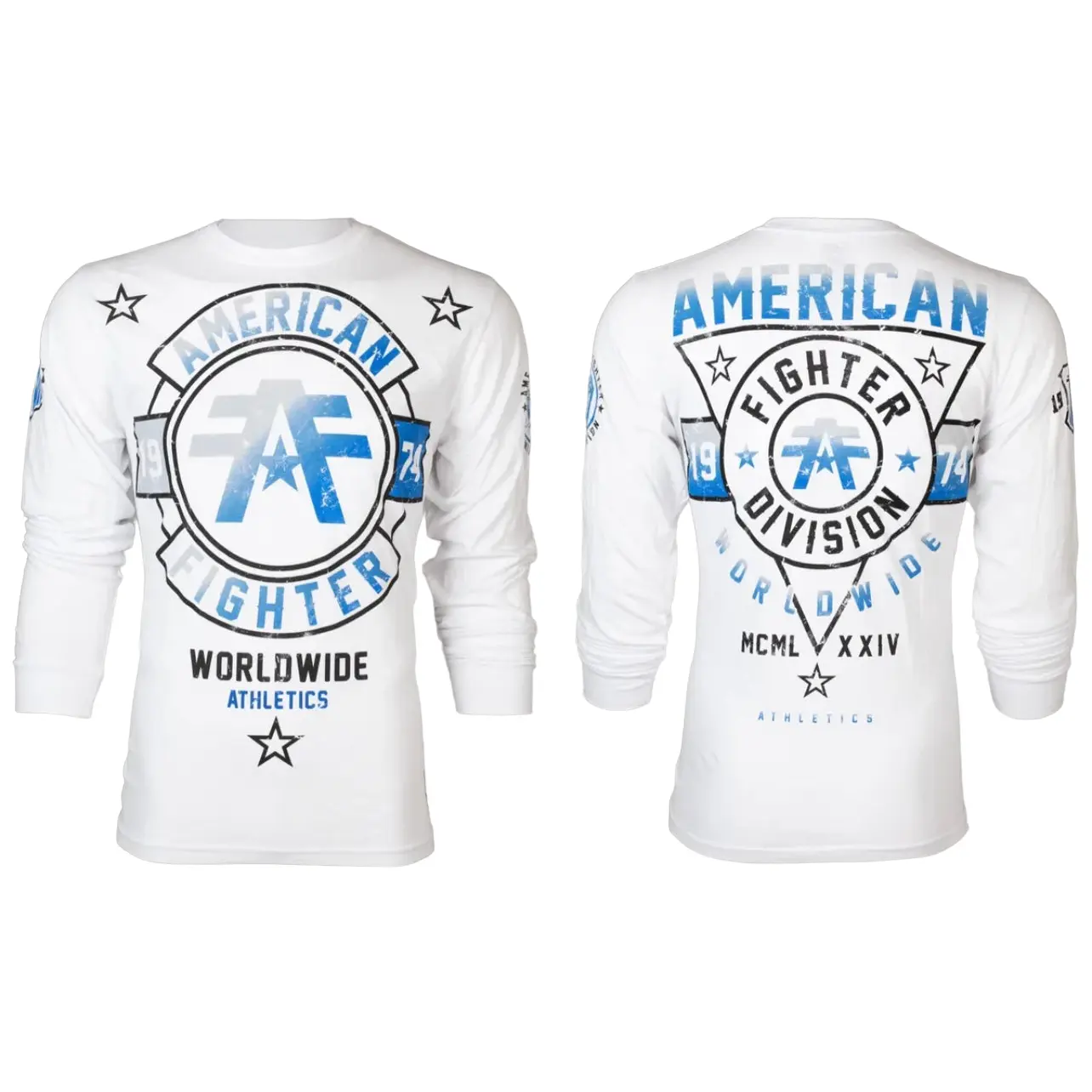 American Fighter Men's Silver Lake Tshirt - Long-Sleeve Cotton Streetwear with Pull-On Closure, Graphic, Round Neck, Biker