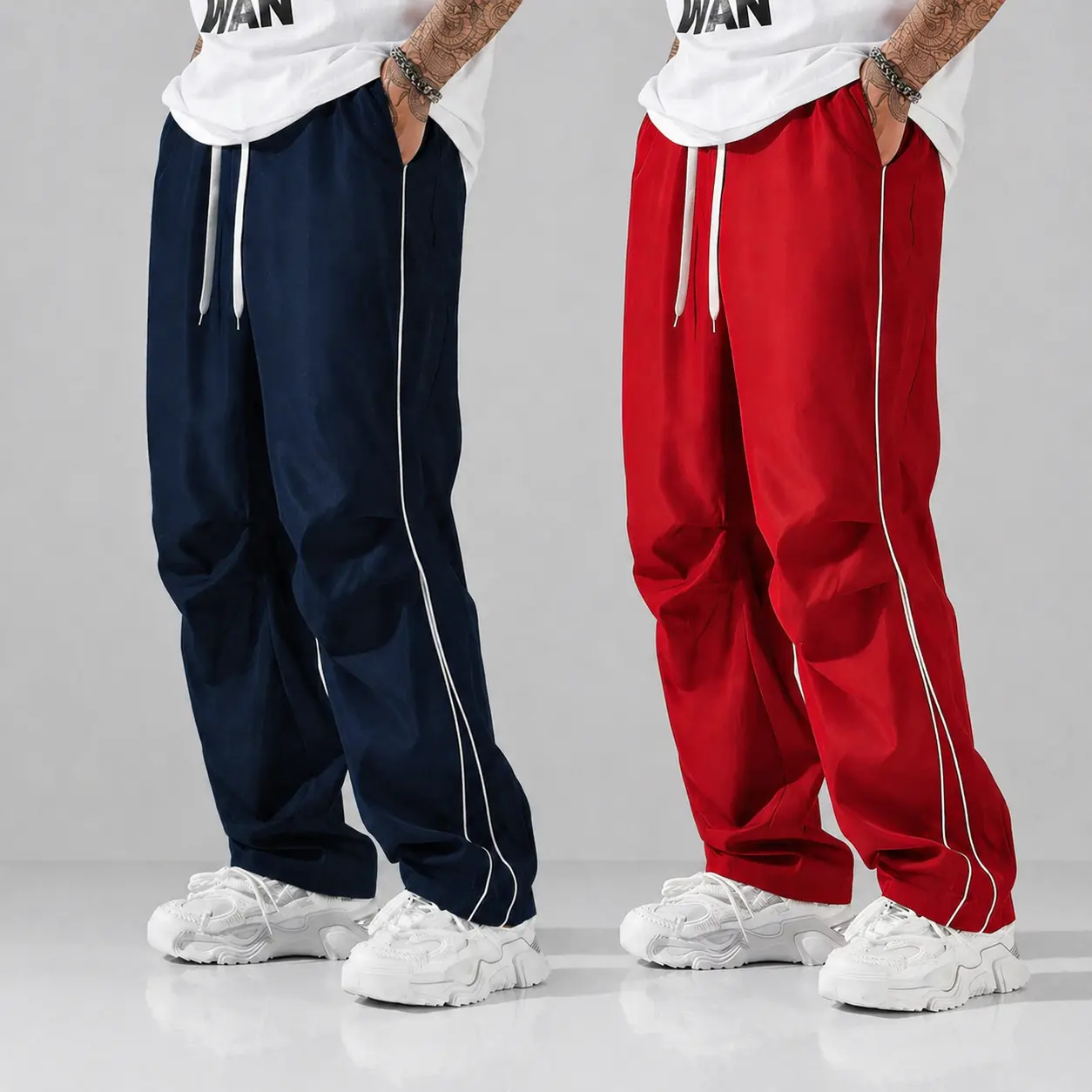Dark blue + red