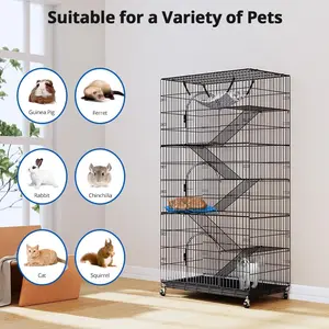 PawGiant 6-Tier Large Cat Cage Playpen, 72-inch Indoor/Outdoor Enclosure with 3 Doors, Hammock, Suitable for Cats, Kittens, Ferrets, and Small Animals