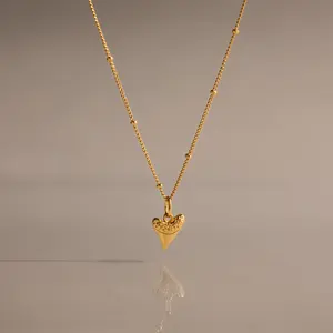 Shark Tooth Necklace by Caitlyn Minimalist - Dainty Shark Tooth Pendant Necklace in Gold & Silver - Boho Beaded Satellite Chain Necklace - Ocean Jewelry - Gift for Her