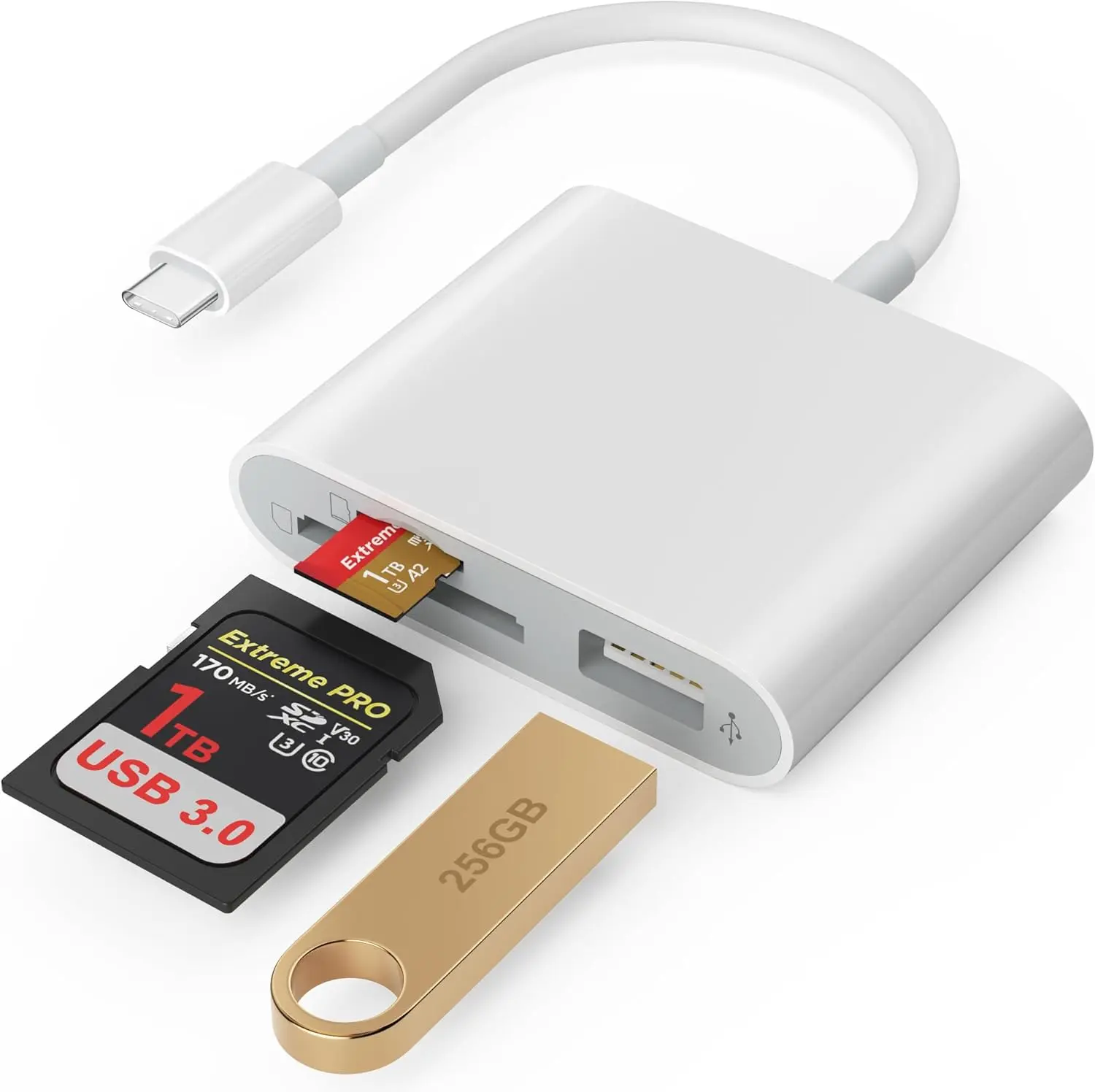 3-in-1 Memory Card Adapter & USB Hub, Plug-and-Play Type-C Adapter for iPhone iPad Android, No App Needed for Cameras Dashcams Photo Transfer, Usb Adapter