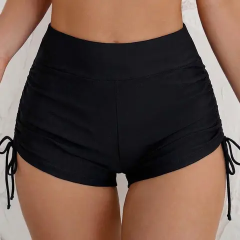 Women's Fashion Tie-Side Summer Swim Trunks, Swimwear Shorts, Modest Plain Design, Quick-Dry, Above-The-Knee, Ideal for Beach, Pool, Surfing, Travel, Parties