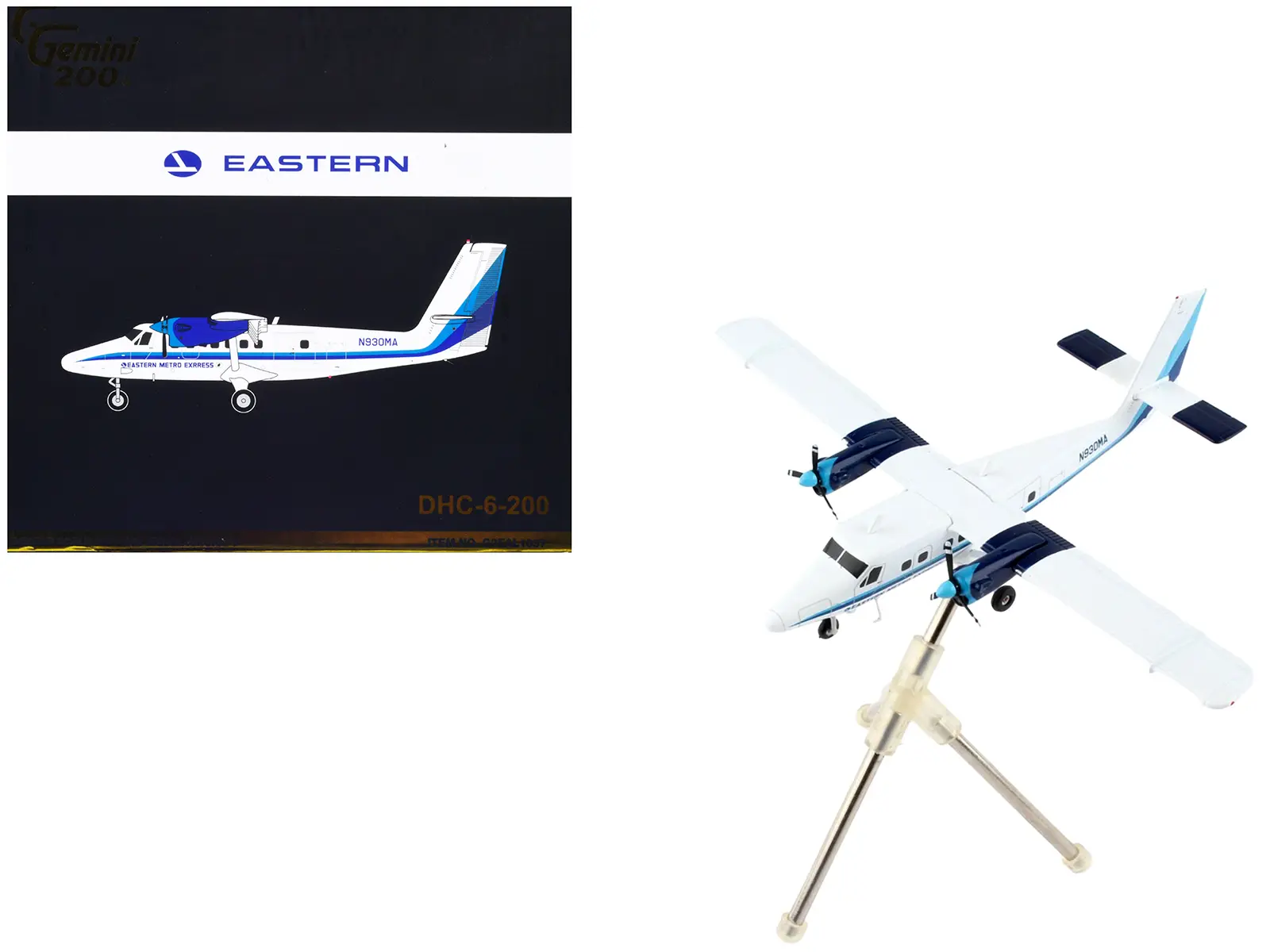 De Havilland DHC-6-200 Commercial Aircraft "Eastern Air Lines" White w/Blue Stripes 1/200 Diecast Model Airplane by GeminiJets